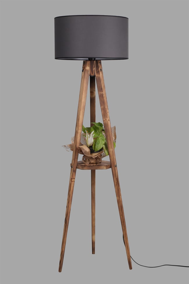 Lumexx Sehbalı Tripod Yanık Lambader Silindir Koyu Gri Abajurlu