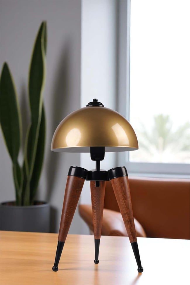 Lumexx Stil Ceviz Eskitme Retro Başlıklı Masa Lambası