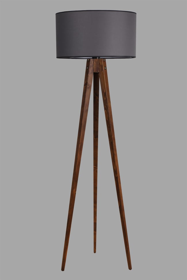 Lumexx Tripod Ceviz Lambader Silindir Koyu Gri Abajurlu