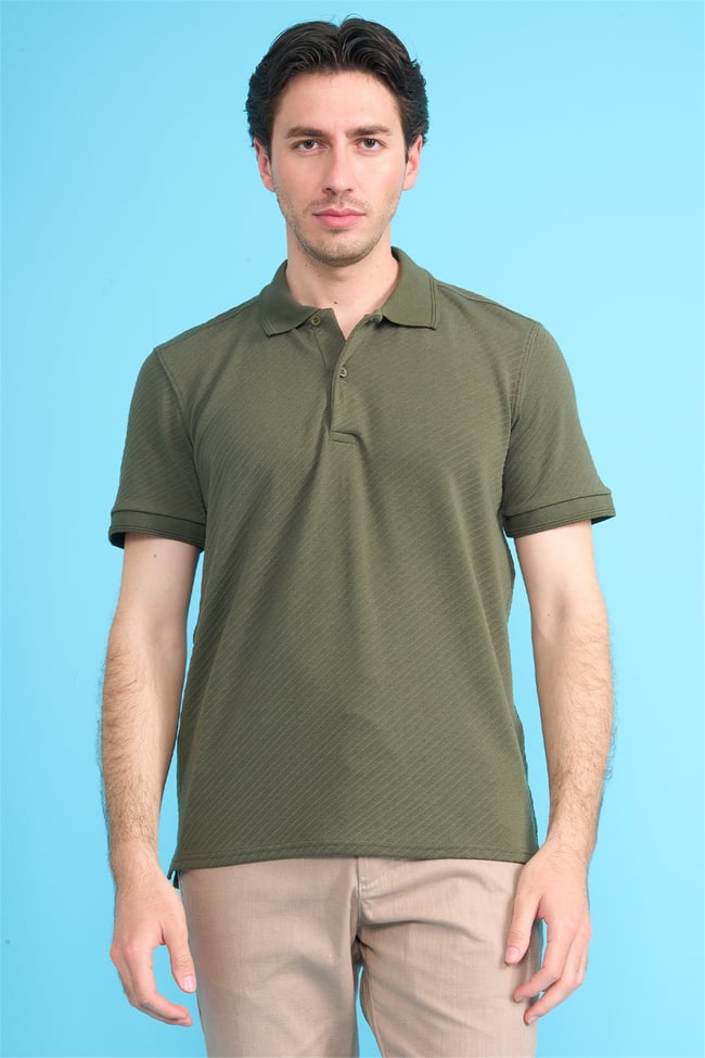 Mareteks 2650 Js Hakı Erkek Polo Yaka Dıyagonel Jakar T-Shırt