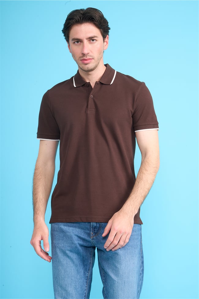 Mareteks 2653 Js Kahve Erkek Polo Yaka Garnılı Pıke T-Shırt