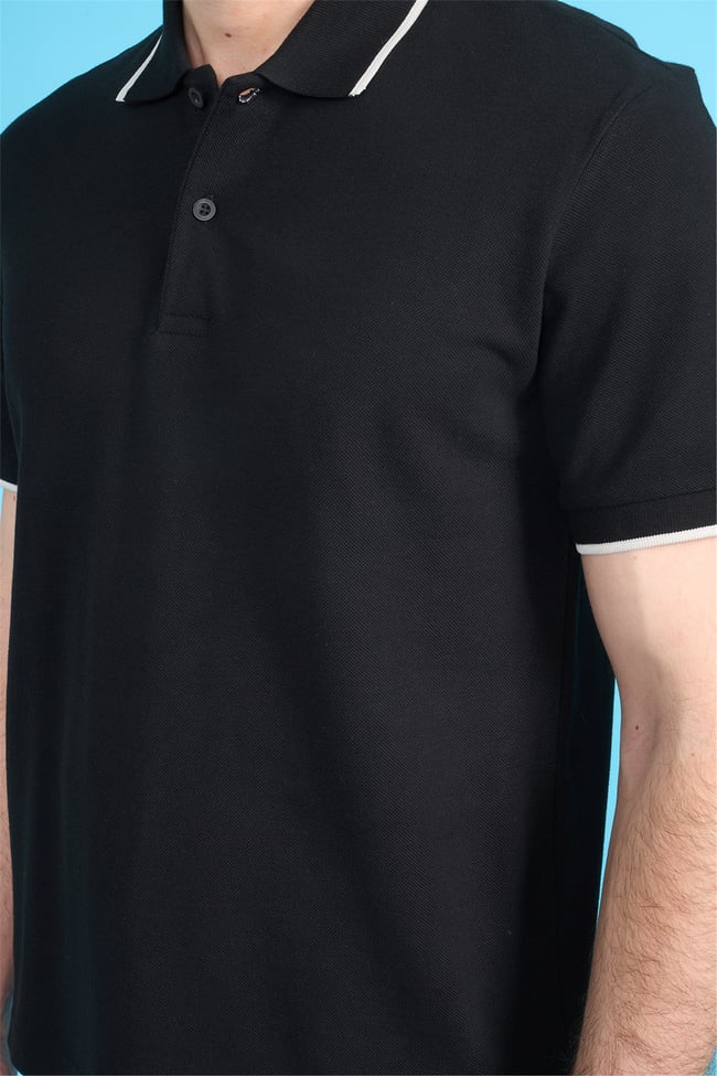 Mareteks 2653 Js Sıyah Erkek Polo Yaka Garnılı Pıke T-Shırt