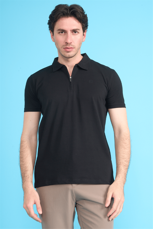 Mareteks 2656 Js Sıyah Erkek Polo Yaka Fermuar Lyc Suprem T-Shırt