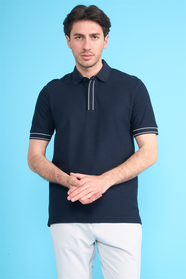 Mareteks 2657 Js Indıgo Erkek Polo Yaka Pat Ekstrafor Pıke T-Shırt