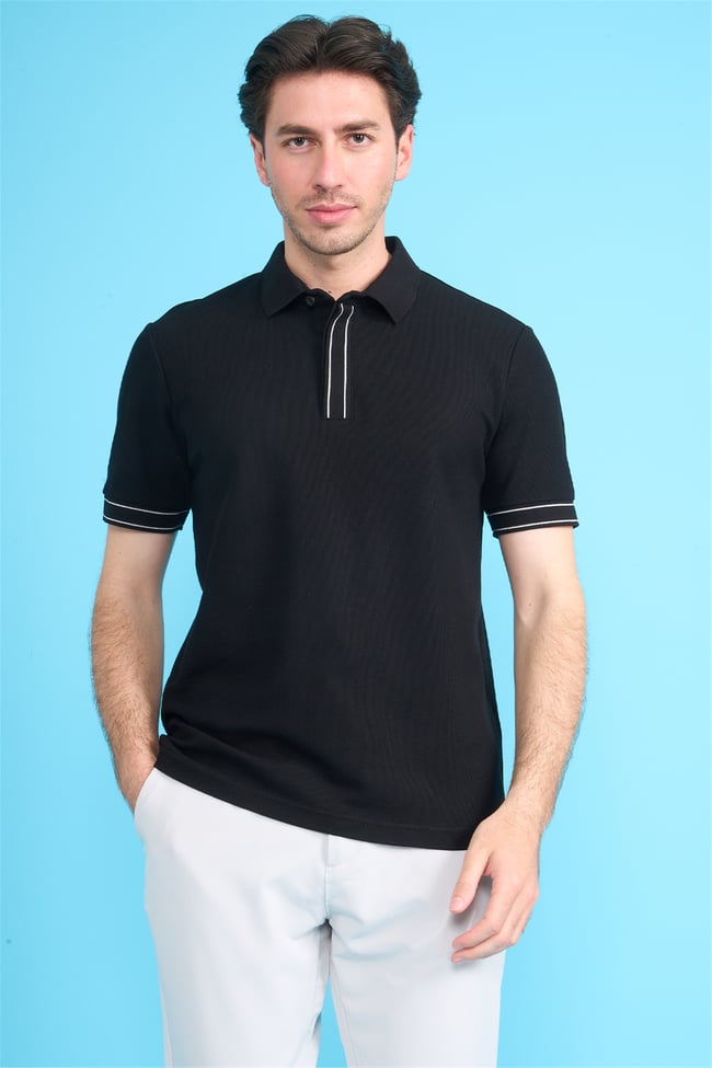 Mareteks 2657 Js Sıyah Erkek Polo Yaka Pat Ekstrafor Pıke T-Shırt
