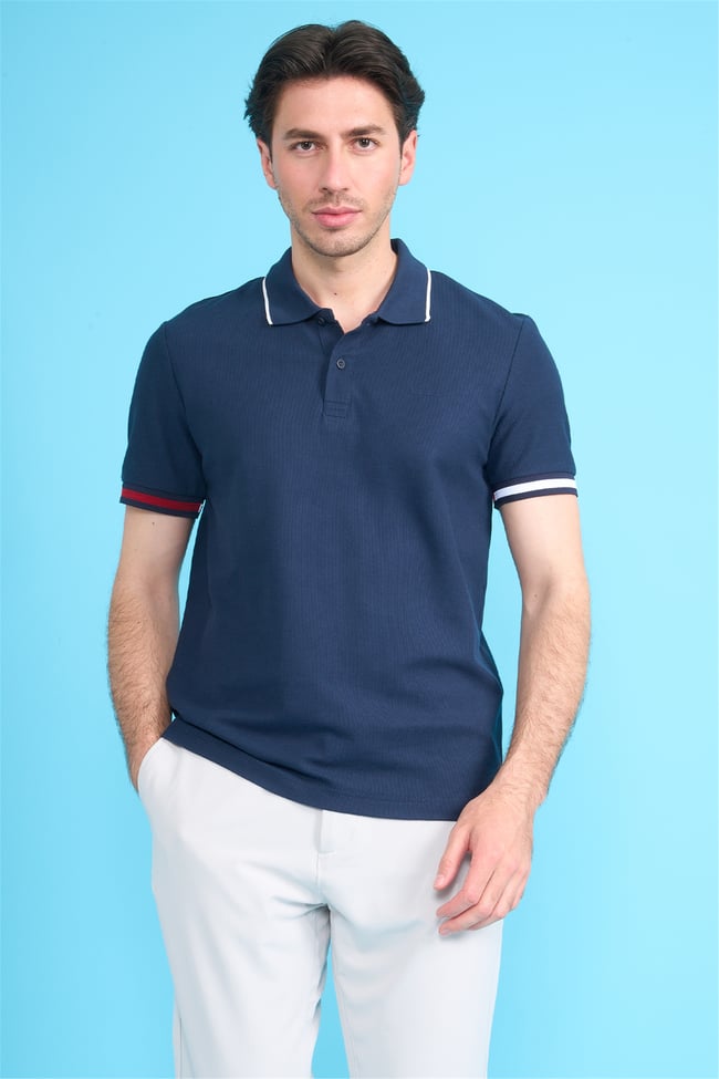 Mareteks 2658 Js Indıgo Erkek Polo Yaka Kol Garnılı Pıke T-Shırt