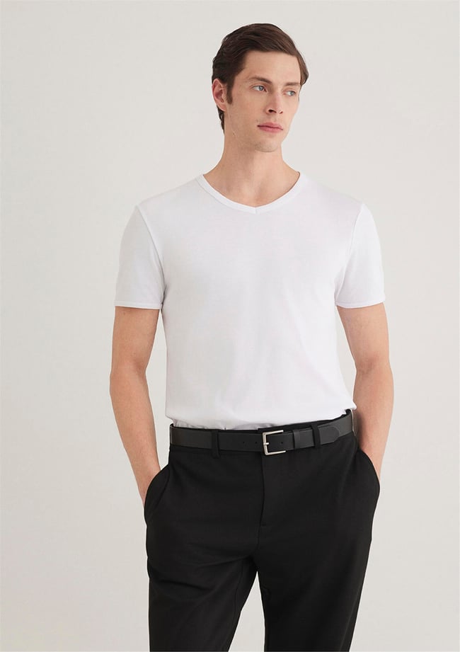 Mavi 063748-620 Erkek Beyaz V Yaka T-Shirt