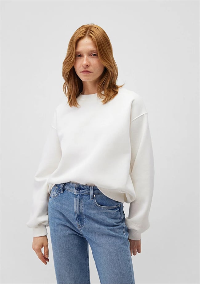 Mavı K25 M1610198-70057 Kırık Beyaz Kadın Oversıze O Yaka Basıc Sweatshırt