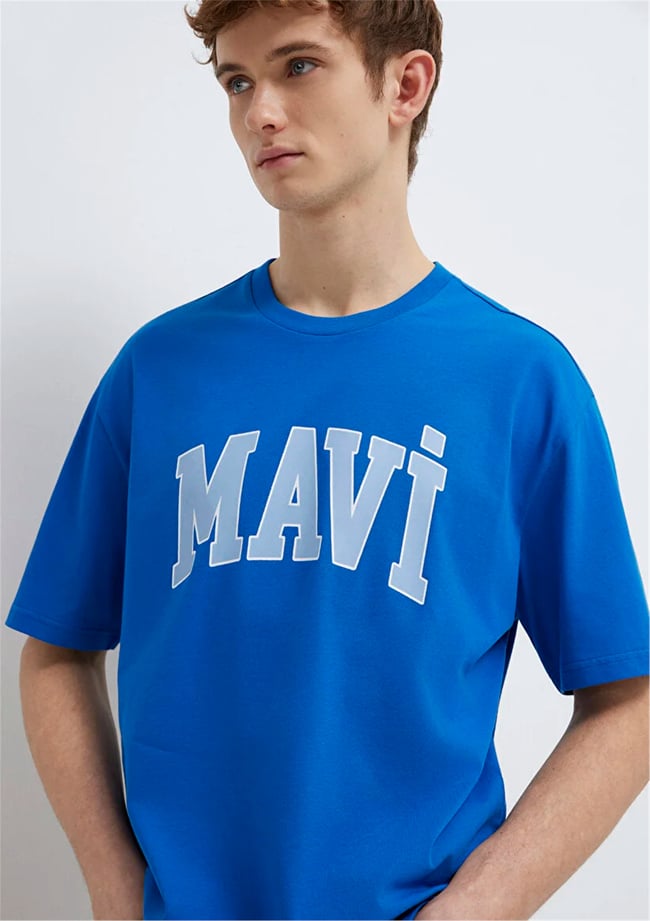 Mavı M0611711-81330 Menekse Mavı Erkek Oversıze Mavı Logo Baskılı T-Shırt