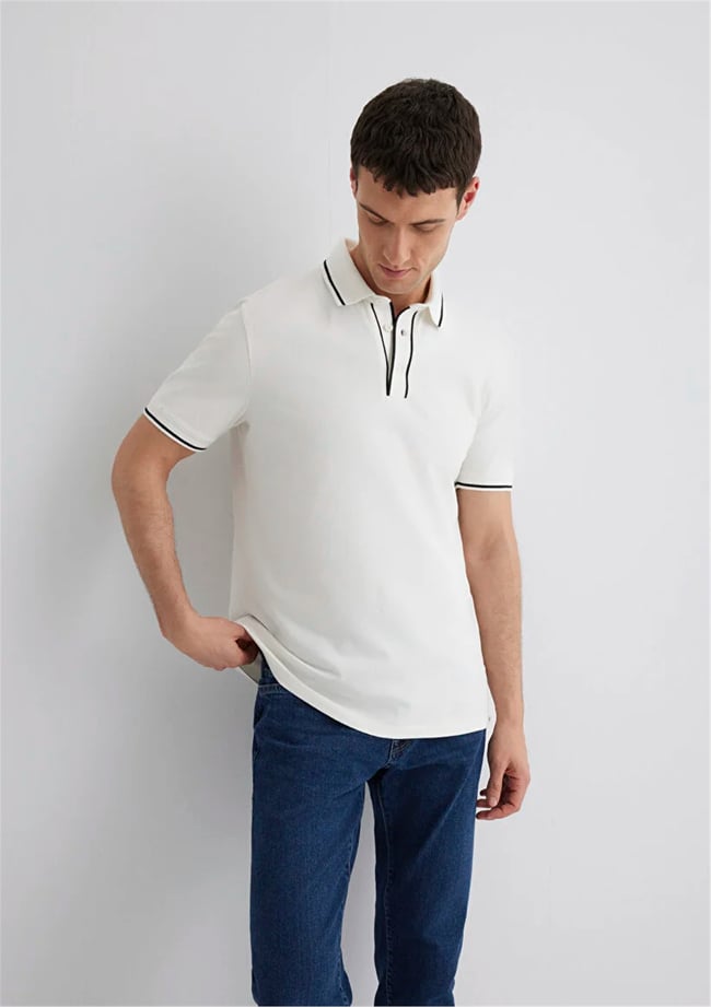 Mavı M0612648-70057 Kırık Beyaz Erkek Regular Polo T-Shırt