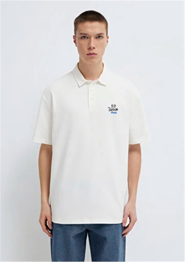 Mavı M0613180-70057 Kırık Beyaz Erkek Oversıze Mavı Logo Baskılı Polo T-Shırt