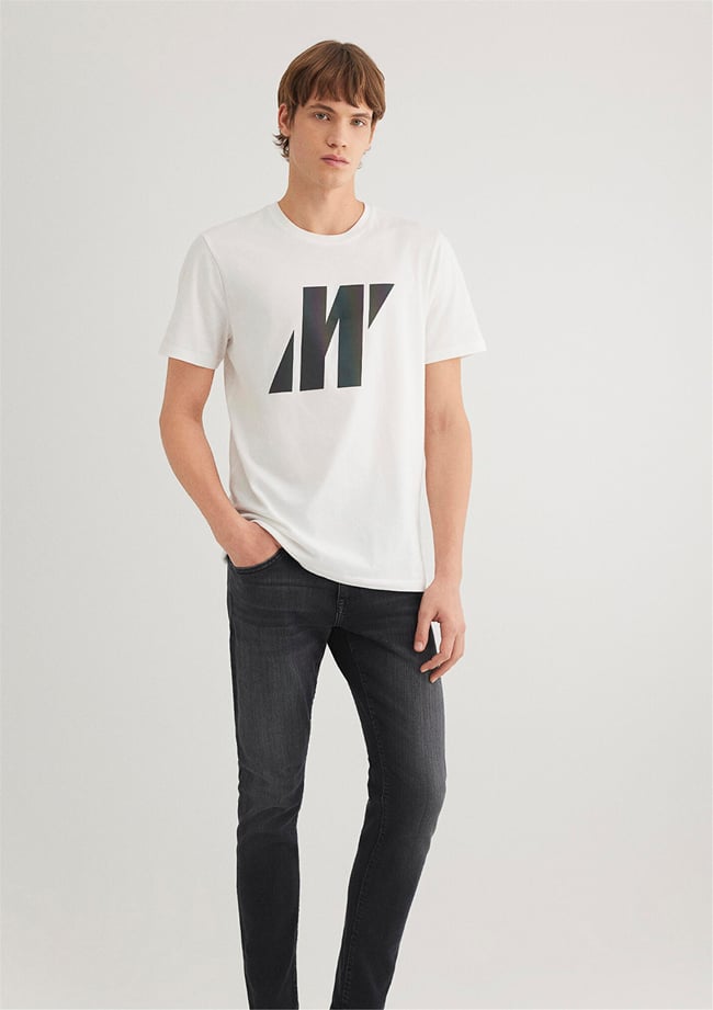 Mavi M066255-30701 Kırık Beyaz Erkek Regular Logo Baskılı T-Shirt