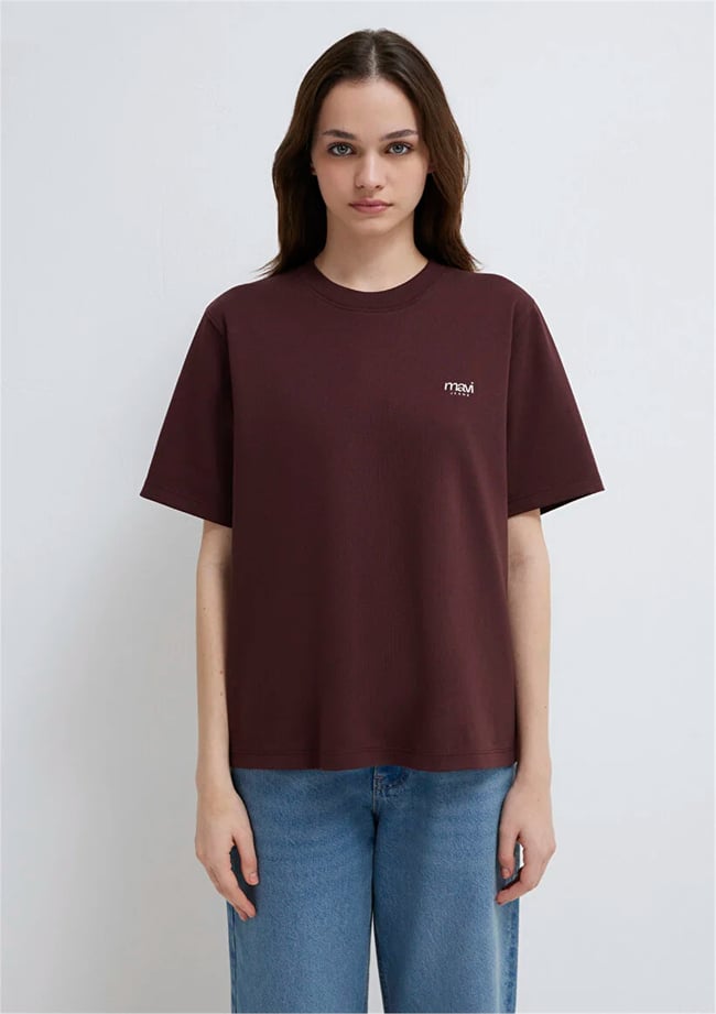 Mavi Y26 M1613804-70223 Karamel Kadın Regular Mavi Logo Baskılı T-shirt