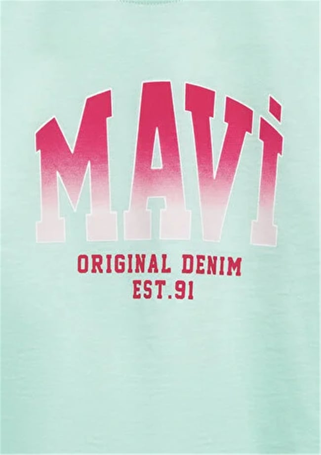 Mavı M7610386-71643 Acık Turkuaz Kız Cocuk Oversıze Mavı Jenerık Logo Baskılı T-Shırt