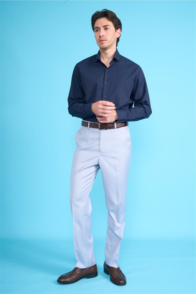 Mentality 2441 Erkek Uzun Kol Slimfit 60/1 Saten Gömlek Koyu Mavi
