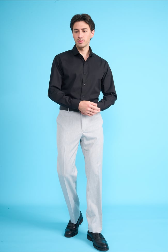 Mentality 2442 Erkek Uzun Kol Slimfit 50/1 Gabardin Gömlek Siyah