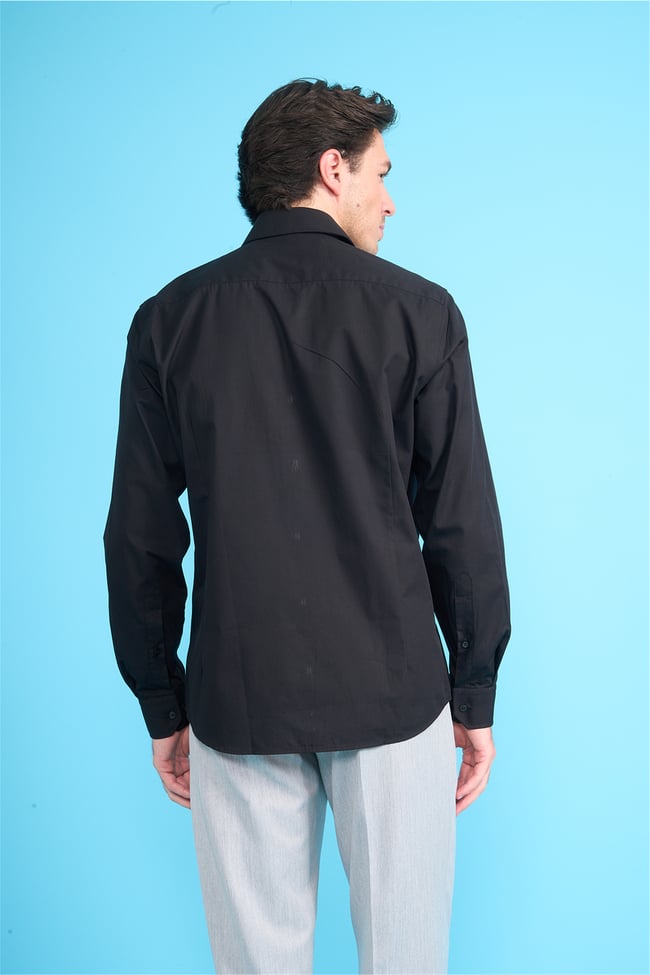 Mentality 2442 Erkek Uzun Kol Slimfit 50/1 Gabardin Gömlek Siyah