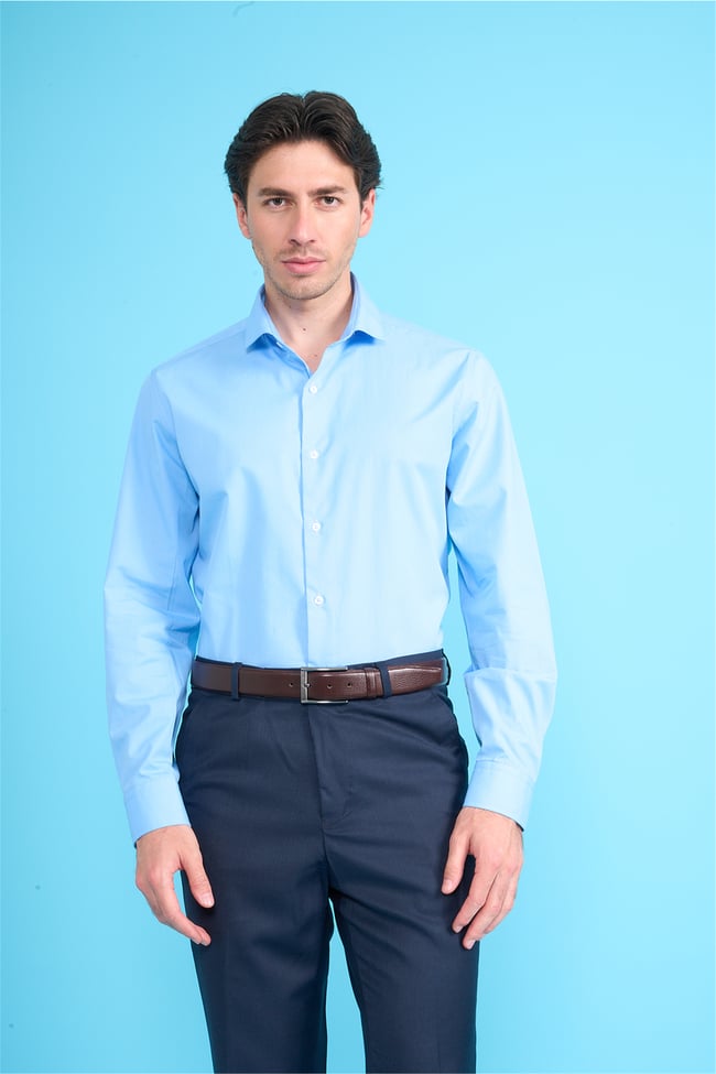 Mentality 2444 Erkek Uzun Kol Slimfit 50/1 Poplin Gömlek Koyu Mavi