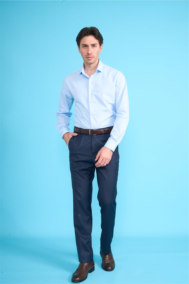 Mentality 2444 Erkek Uzun Kol Slimfit 50/1 Poplin Gömlek Açık Mavi