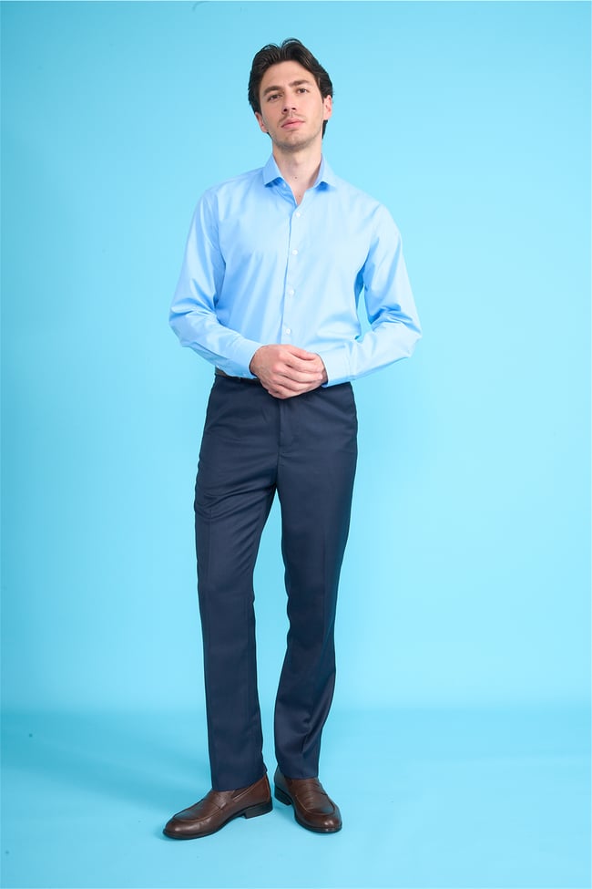 Mentality 2444 Erkek Uzun Kol Slimfit 50/1 Poplin Gömlek Koyu Mavi
