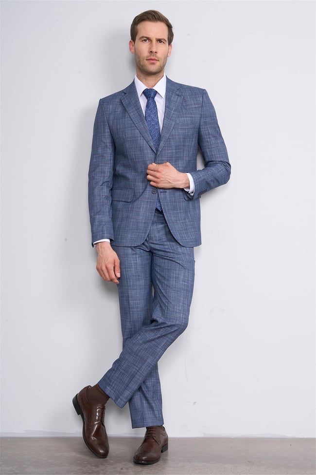 Mentality 9120 Erkek Mono Yaka Slim Fit Takım Elbise Lacivert