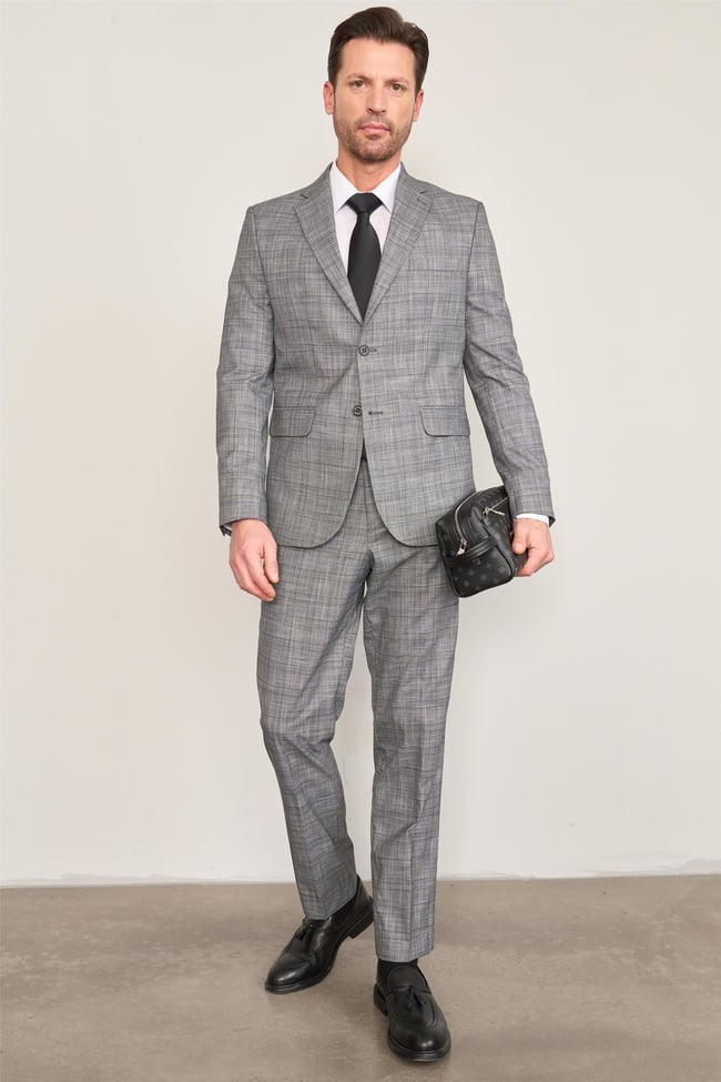 Mentality 9120 Erkek Mono Yaka Slim Fit Takım Elbise Antrasit