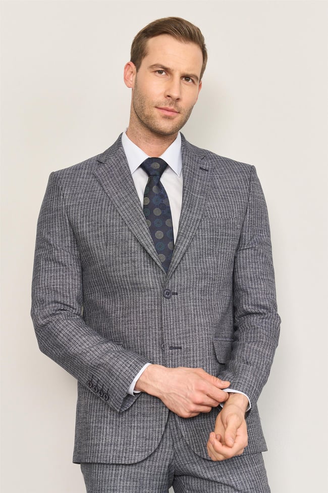 Mentality 9121 Erkek Mono Yaka Slim Fit Takım Elbise Lacivert
