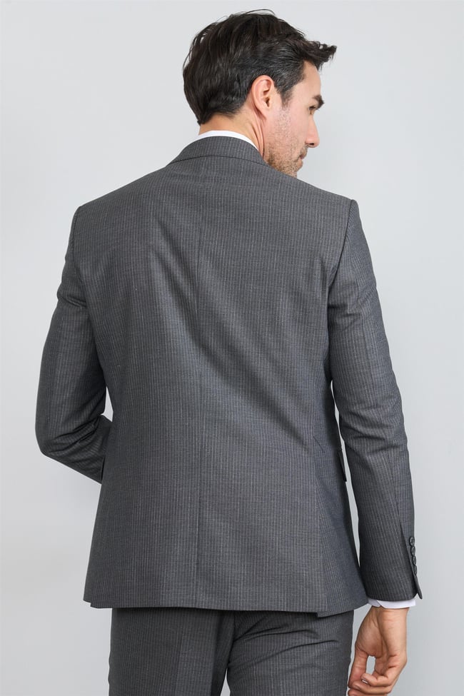 Mentality 9122 Erkek Mono Yaka Slim Fit Yelekli Takım Elbise Koyu Gri
