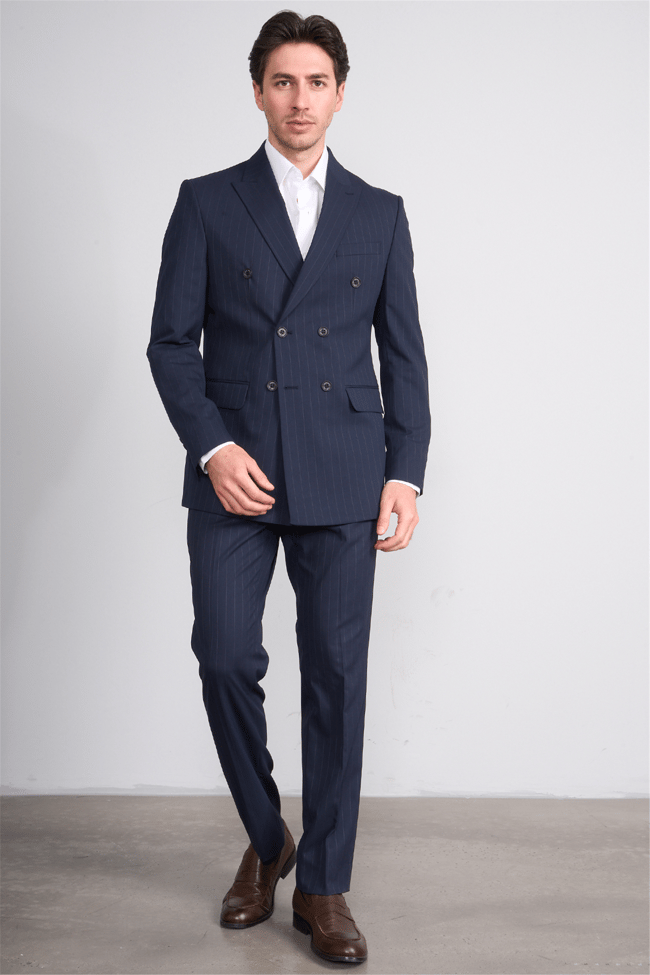 Mentality 9200 Erkek Mono Yaka Slimfit Kruvaze Takım Elbise Lacivert