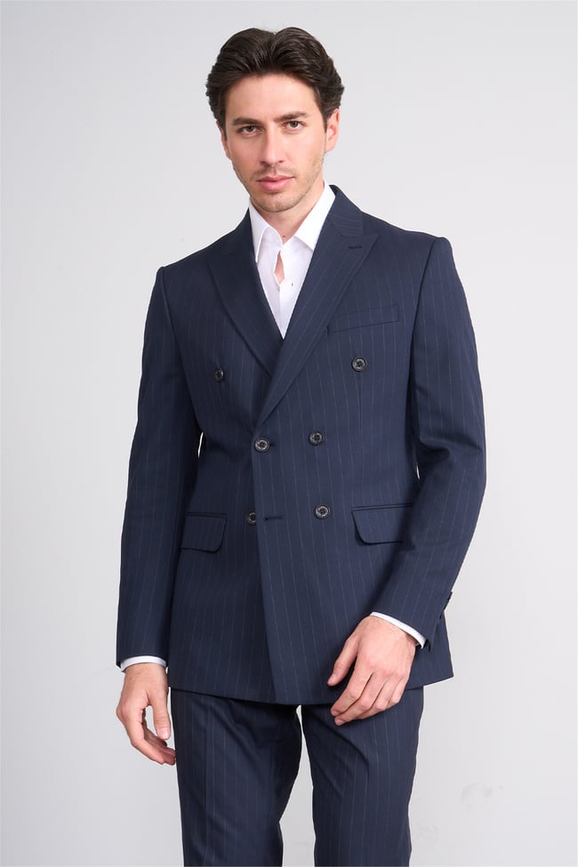 Mentality 9200 Erkek Mono Yaka Slimfit Kruvaze Takım Elbise Lacivert