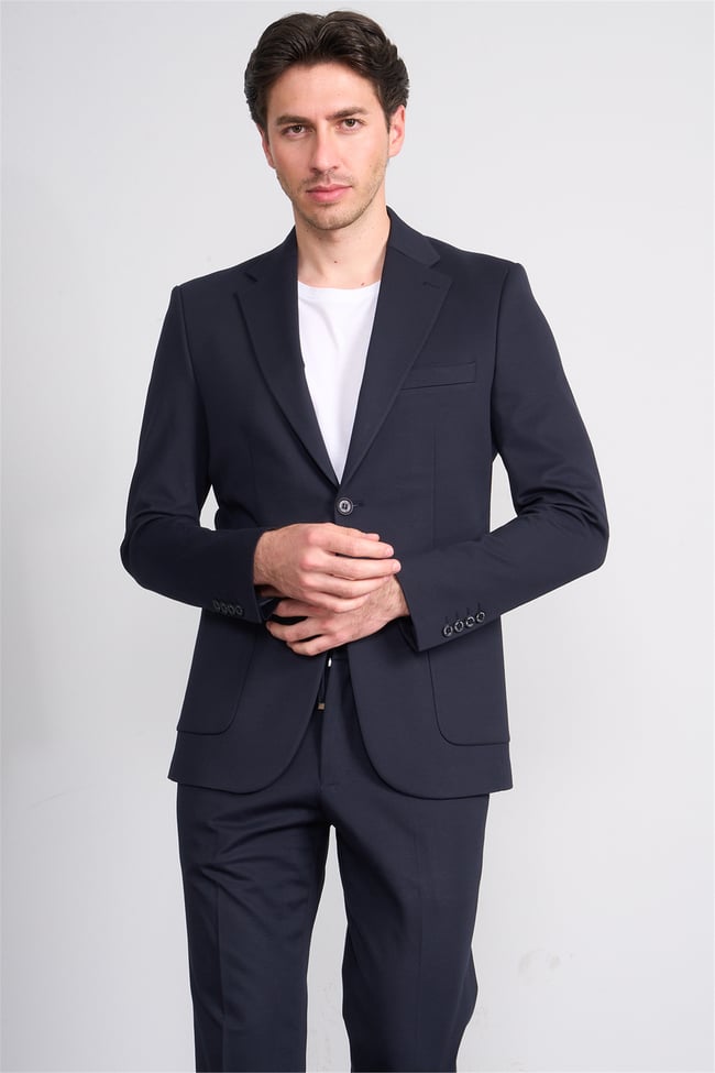 Mentality 9226 Erkek Noa Desenli Örme Slim Fit Jogger Takım Elbise Lacivert