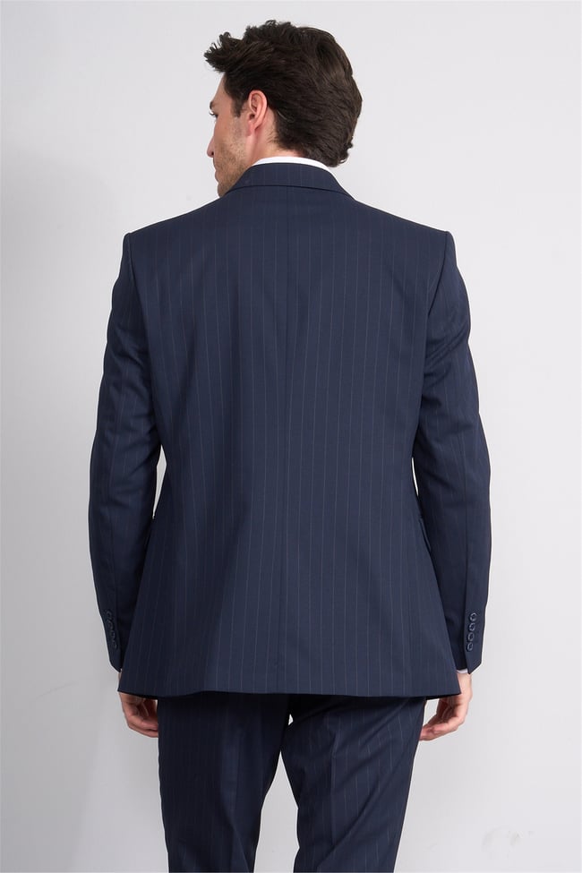 Mentality 9234 Erkek Kırlangıç Yaka Slim Fit Kruvaze Takım Elbise Lacivert
