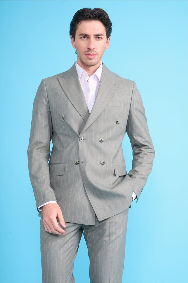Mentality 9234 Erkek Kırlangıç Yaka Slim Fit Kruvaze Takım Elbise Yeşil