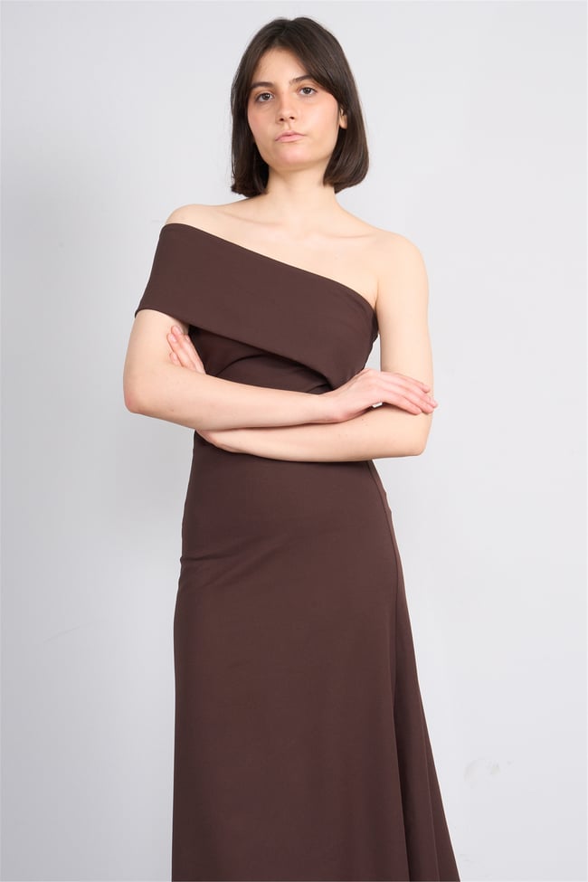 Nesil Y26 Eu3152 Kahve Kadın Tek Omuz Elbise S-Xl