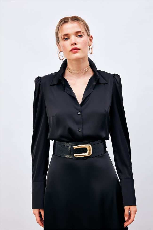 Sateen 987-2053 Siyah Saten Gömlek