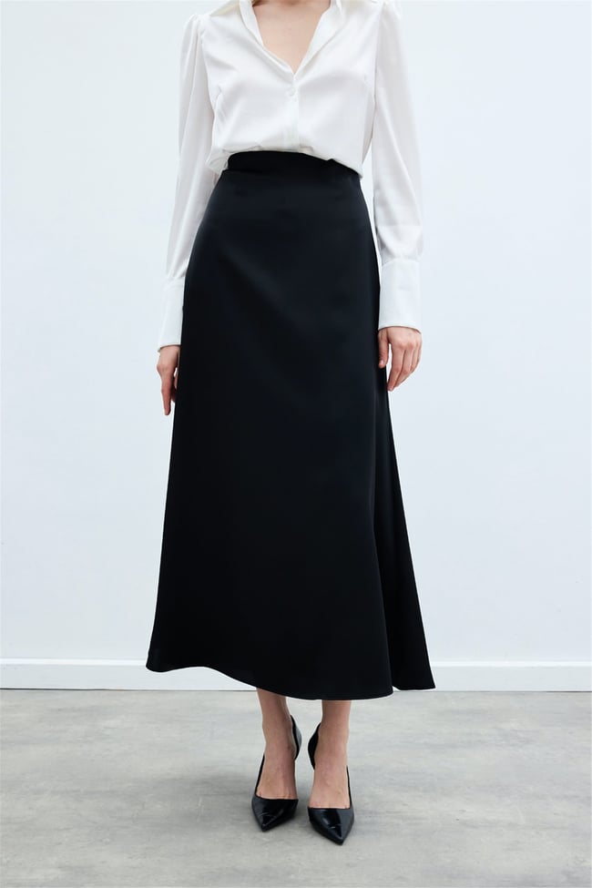 Sateen Y26 1474-4004 Saten Uzun Etek Siyah