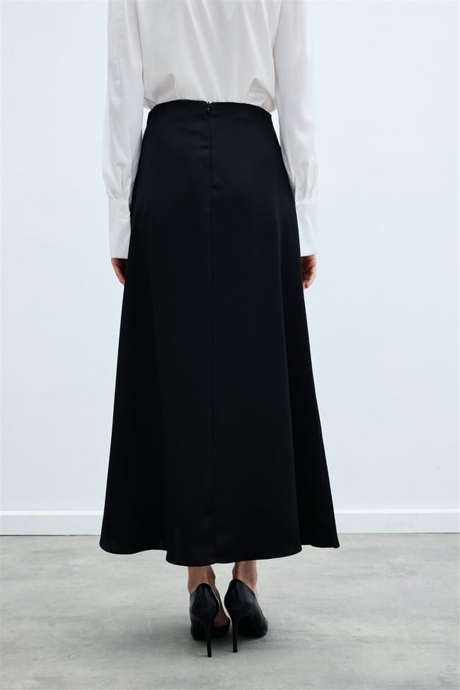 Sateen Y26 1474-4004 Saten Uzun Etek Siyah