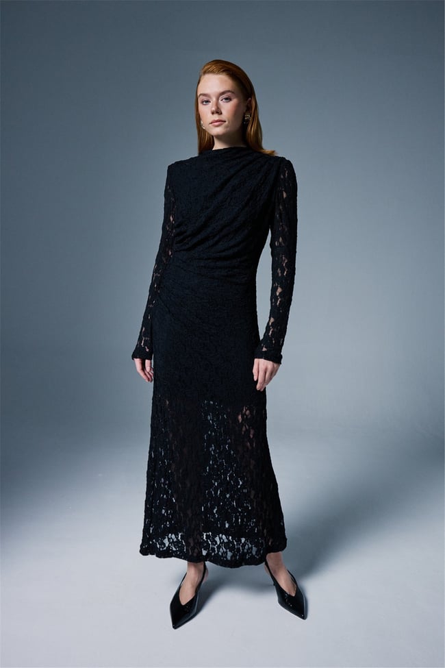 Sateen Y26 2124-3086 Dantel Elbise Siyah Kadın