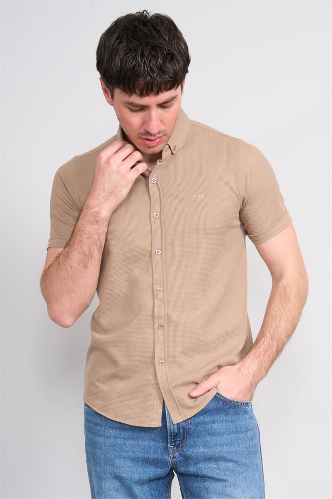 Troy Y26 26403 Kahve Erkek Waffle Kısakol Gömlek