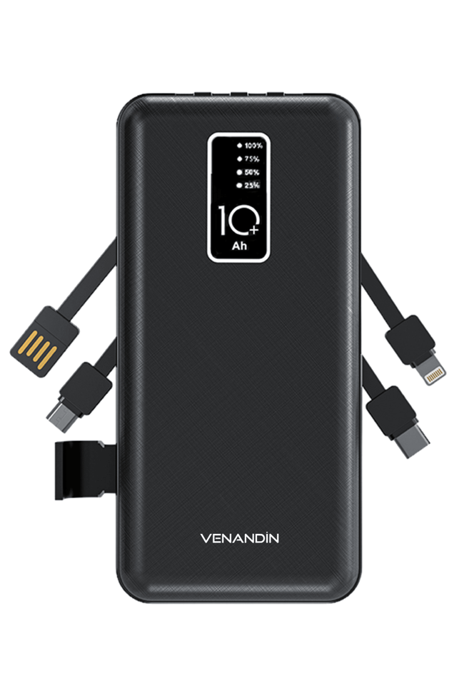 VENANDİN PWB10C1 10.000 Mah Powerbank Entegre Kablolu Dijital Göstergeli Taşınabilir Şarj Cihazı