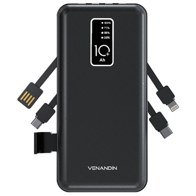 VENANDİN PWB10C1 10.000 Mah Powerbank Entegre Kablolu Dijital Göstergeli Taşınabilir Şarj Cihazı
