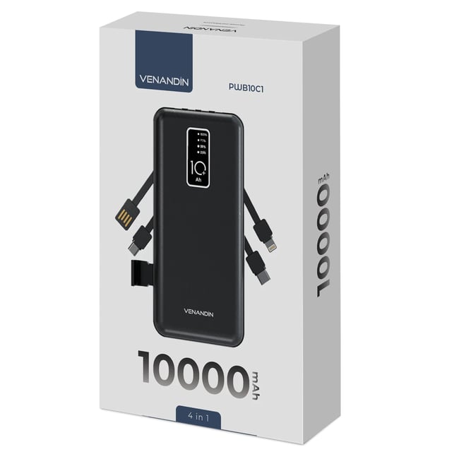 VENANDİN PWB10C1 10.000 Mah Powerbank Entegre Kablolu Dijital Göstergeli Taşınabilir Şarj Cihazı