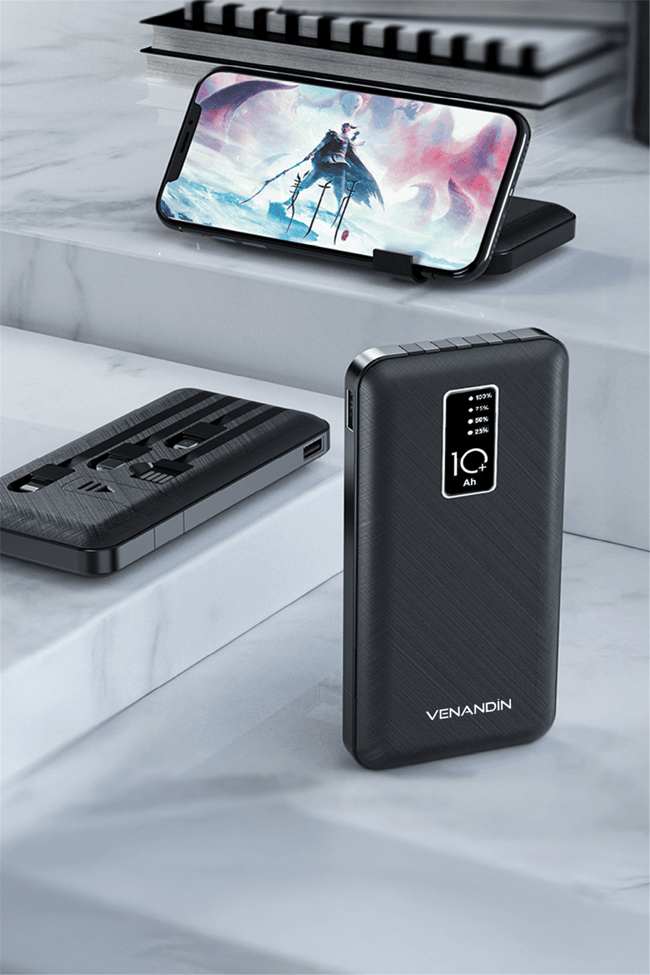 VENANDİN PWB10C1 10.000 Mah Powerbank Entegre Kablolu Dijital Göstergeli Taşınabilir Şarj Cihazı
