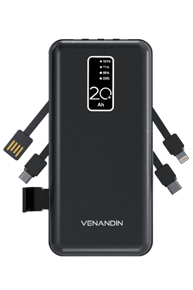 VENANDİN PWB20C1 20.000 Mah Powerbank Entegre Kablolu Dijital Göstergeli Taşınabilir Şarj Cihazı