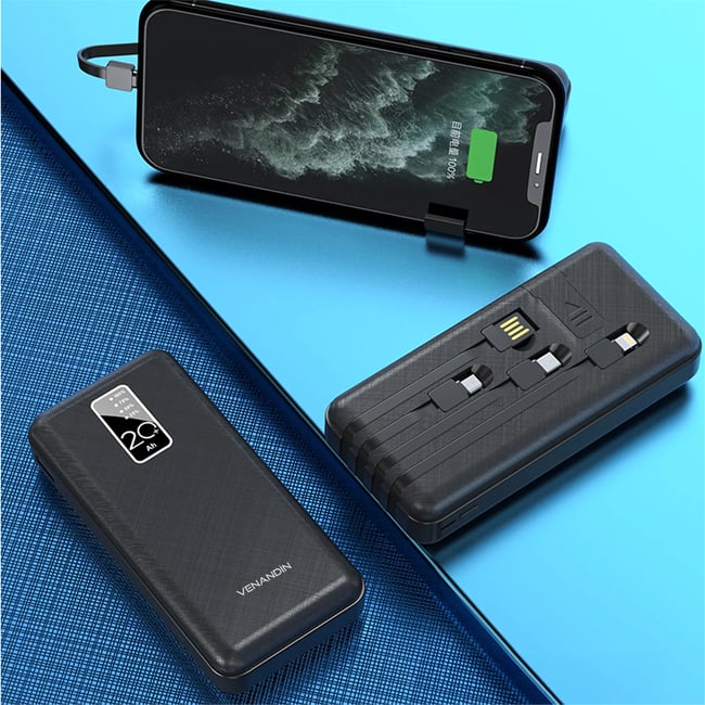 VENANDİN PWB20C1 20.000 Mah Powerbank Entegre Kablolu Dijital Göstergeli Taşınabilir Şarj Cihazı