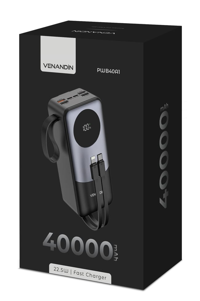 VENANDİN PWB40A1 40.000 Mah Powerbank 22.5W Hızlı Şarjlı Dijital Göstergeli Taşınabilir Şarj Cihazı