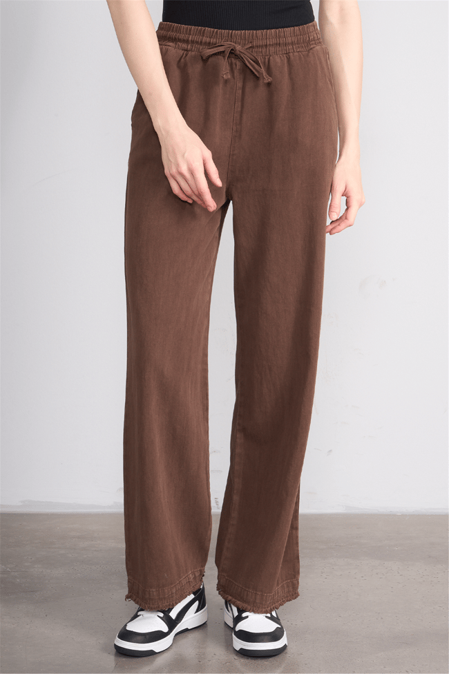 Volumex Y26 Z-233 Kahverengi Kadın Bol Gabardin Pantolon