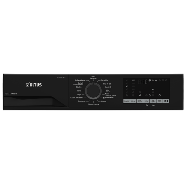ALTUS AL CM 101254 D Çamaşır Makinesi (10 kg - 1200 Devir - Inverter Motor - Beyaz Pano/Siyah Kapak/Door Cover)
