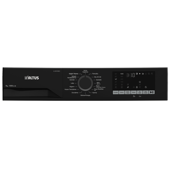 ALTUS AL CM 91050 D Çamaşır Makinesi (9 kg - 1000 Devir - Inverter Motor - Siyah Pano/Siyah Kapak/Door Cover)