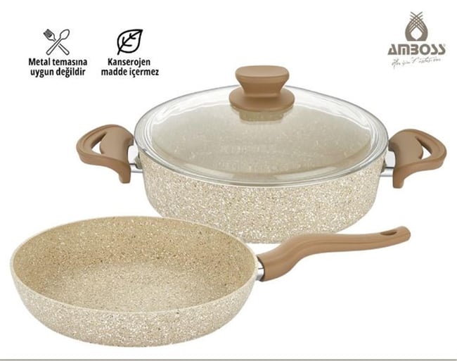 Amboss Fla-0984 Flare 3 Parça Granit Ezme Tencere & Tava Seti - Cappucıno